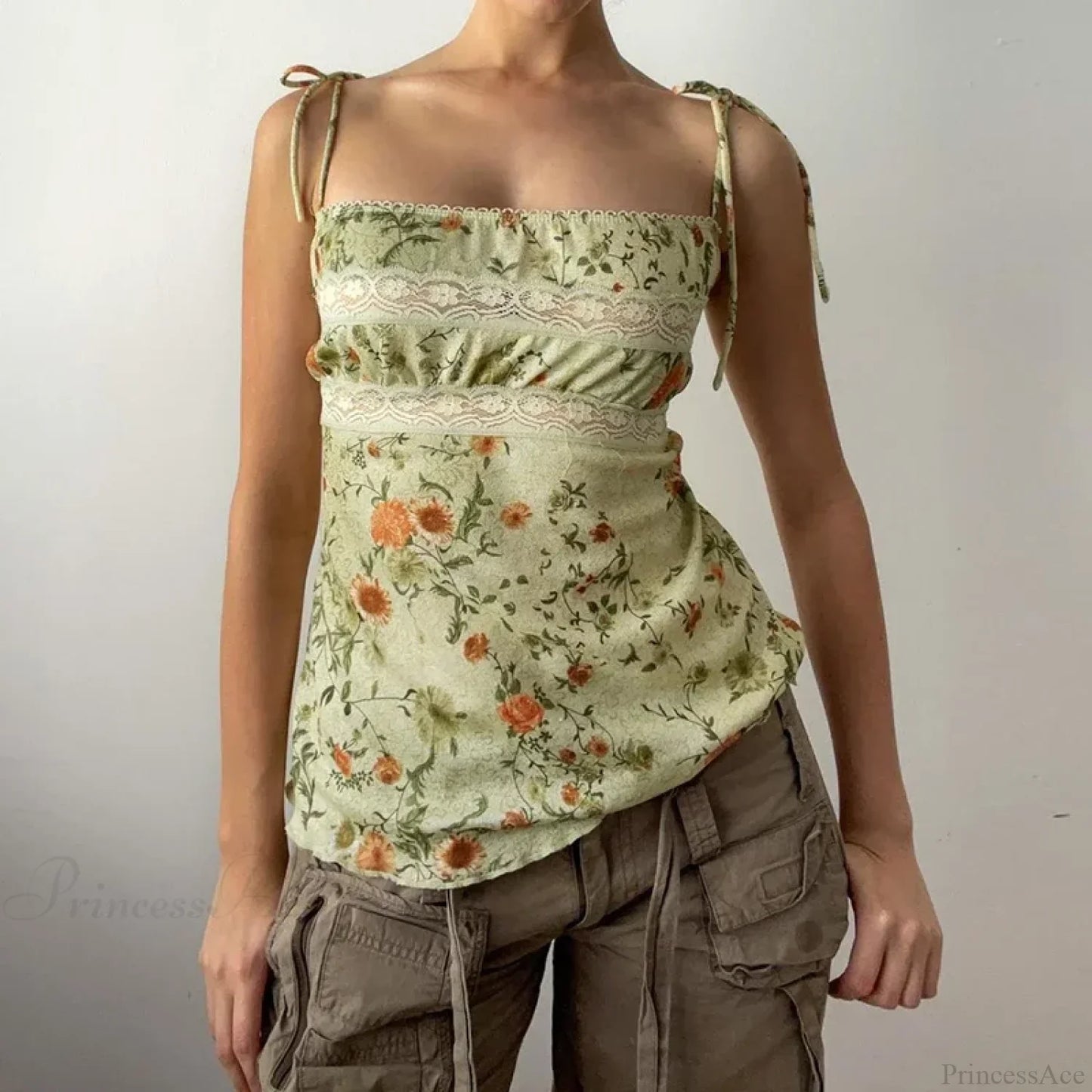 Y2K Floral Print Contrast Lace Patchwork Lace-up Coquette Grunge Crop Top