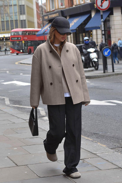 Brown Double-Breasted Blazer Coat