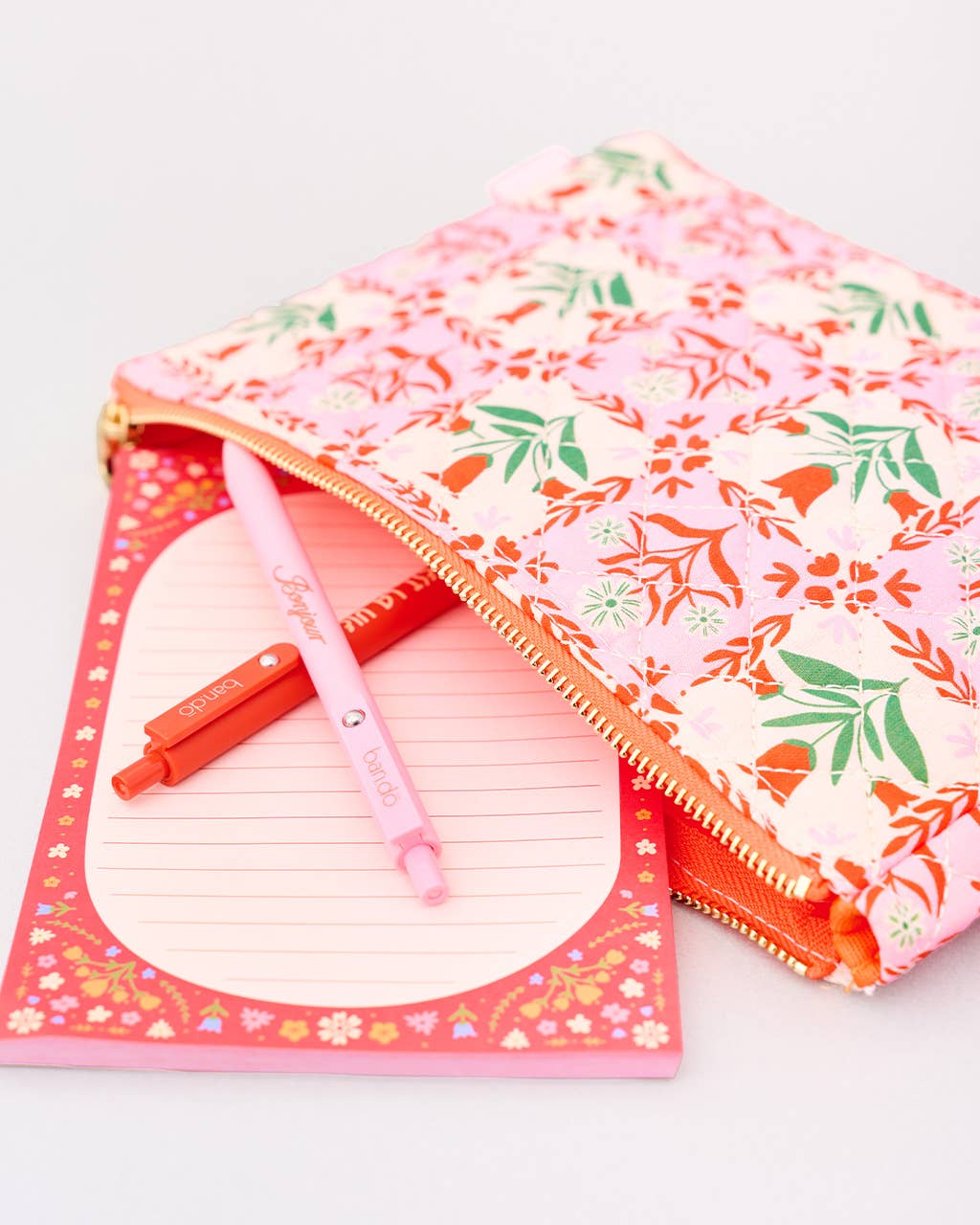 BANDO - Quilted Pouch, Pink Tile Floral