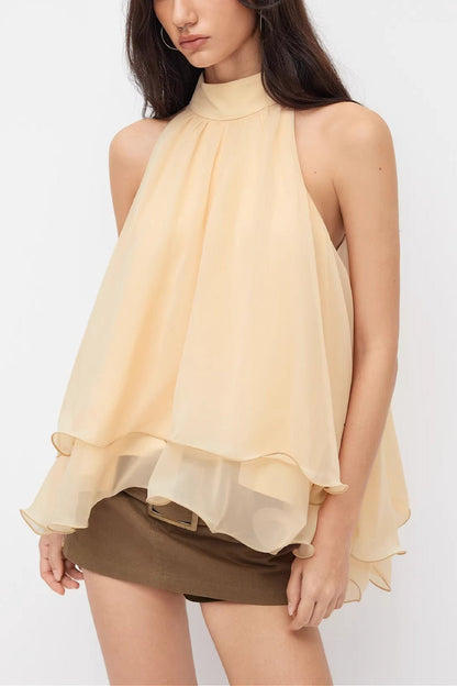 Loose Chiffon Ruffle Flowy Halter Top