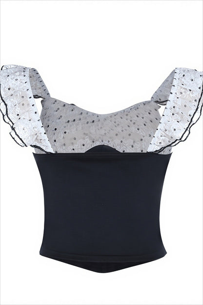 Ruffled Polka Dot Slim Waist Cami Top
