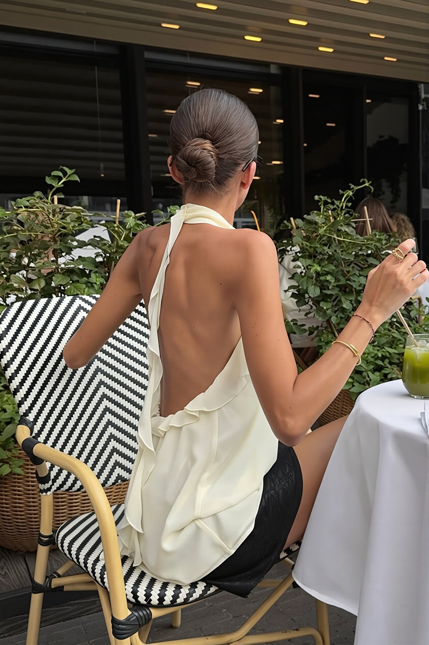 Ruffle Backless Chiffon Halter Top