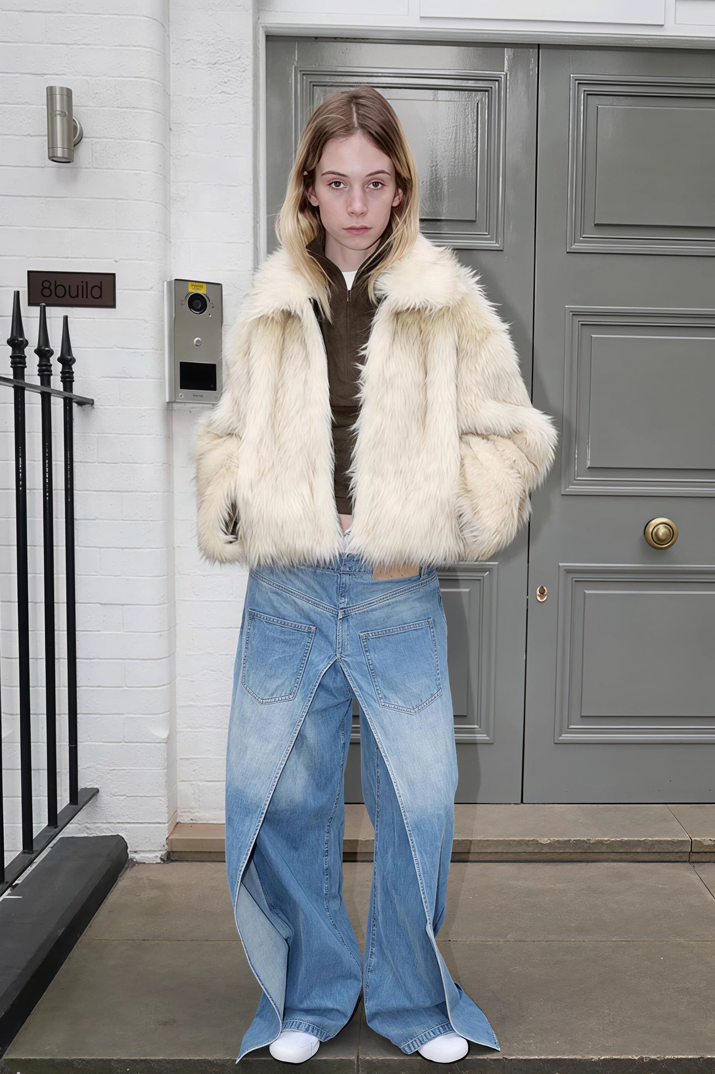 Short Faux Fox Fur Quilted Coat