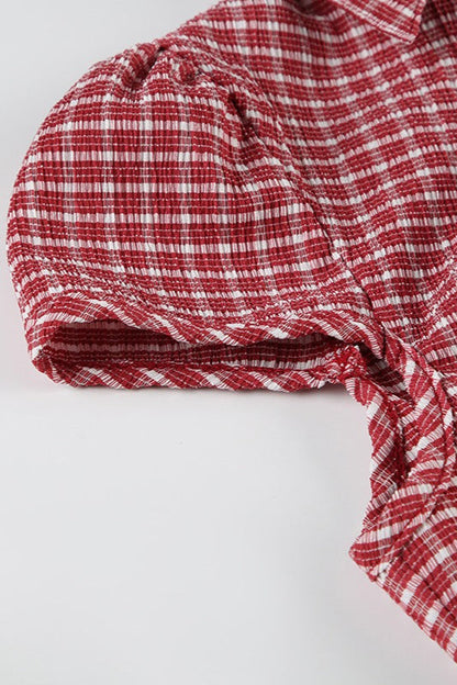 Preppy Plaid Button Down Collar Slim Blouse