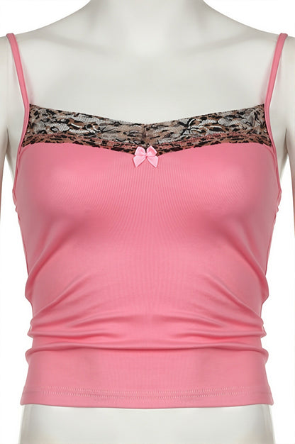 Leopard Lace Splice U Neck Cami Top