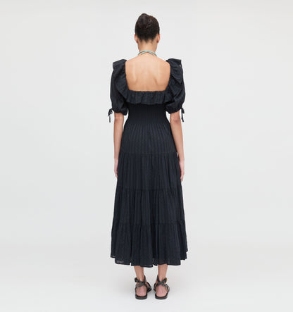 The Corinne Nap Dress - Black Linear Swiss Dot