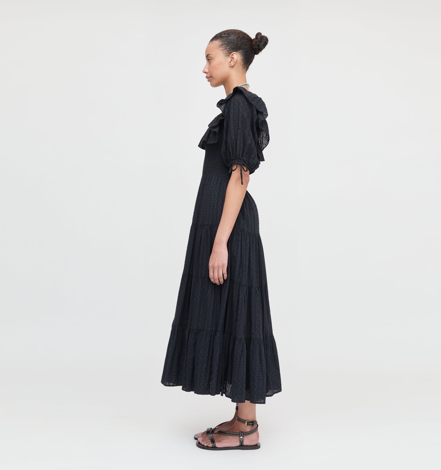 The Corinne Nap Dress - Black Linear Swiss Dot
