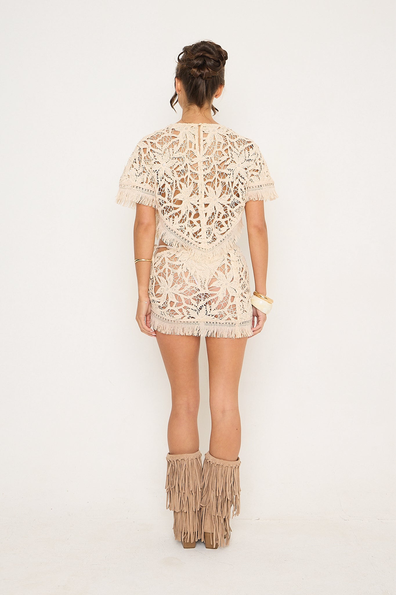 Krissy Crochet Mini Skirt | Beige