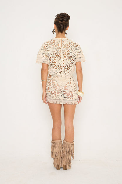 Krissy Crochet Mini Skirt | Beige