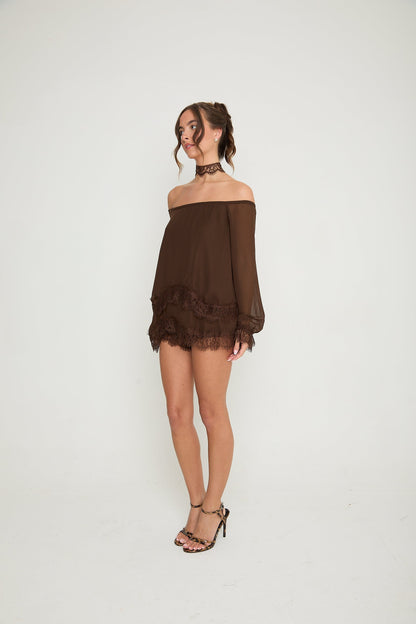 Bella Lace Top & Choker | Brown