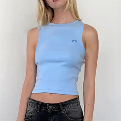 Knit Bow Embroidery Crop Top