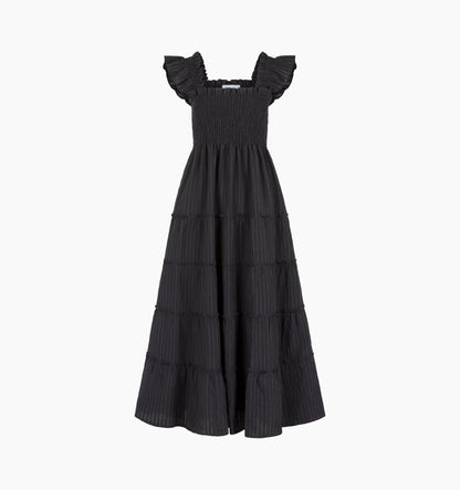 The Ellie Maxi Nap Dress - Black Tonal Seersucker