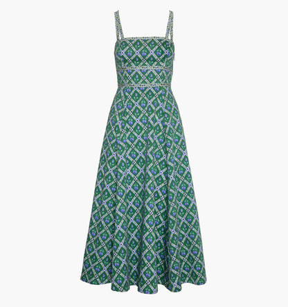 The Margot Dress - Diamond Cherries Green