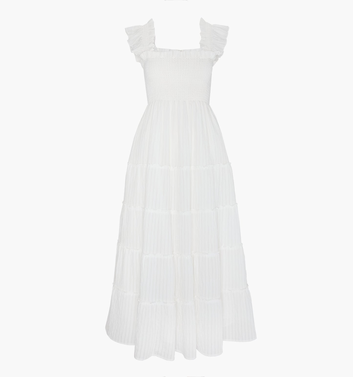 The Ellie Maxi Nap Dress - White Tonal Seersucker