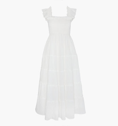 The Ellie Maxi Nap Dress - White Tonal Seersucker