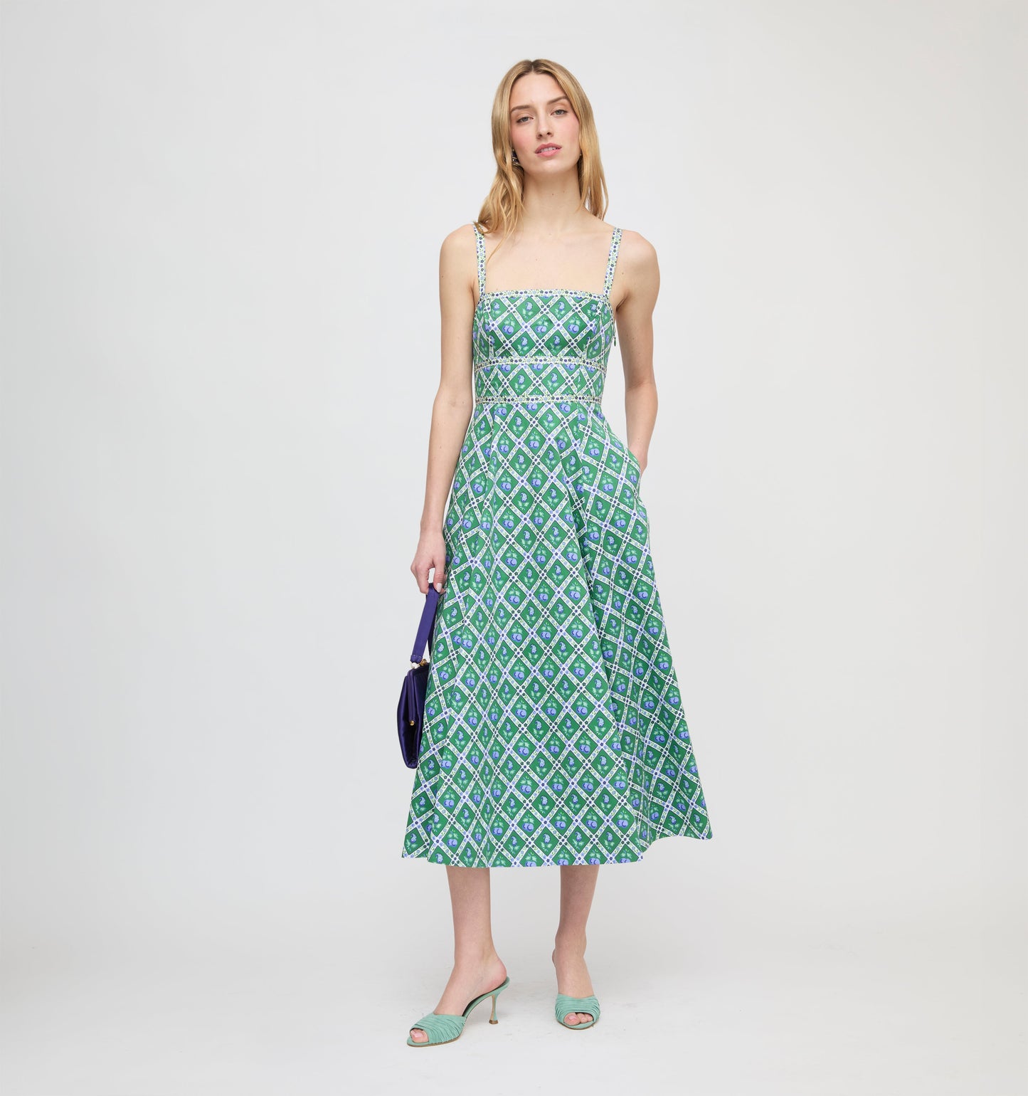 The Margot Dress - Diamond Cherries Green