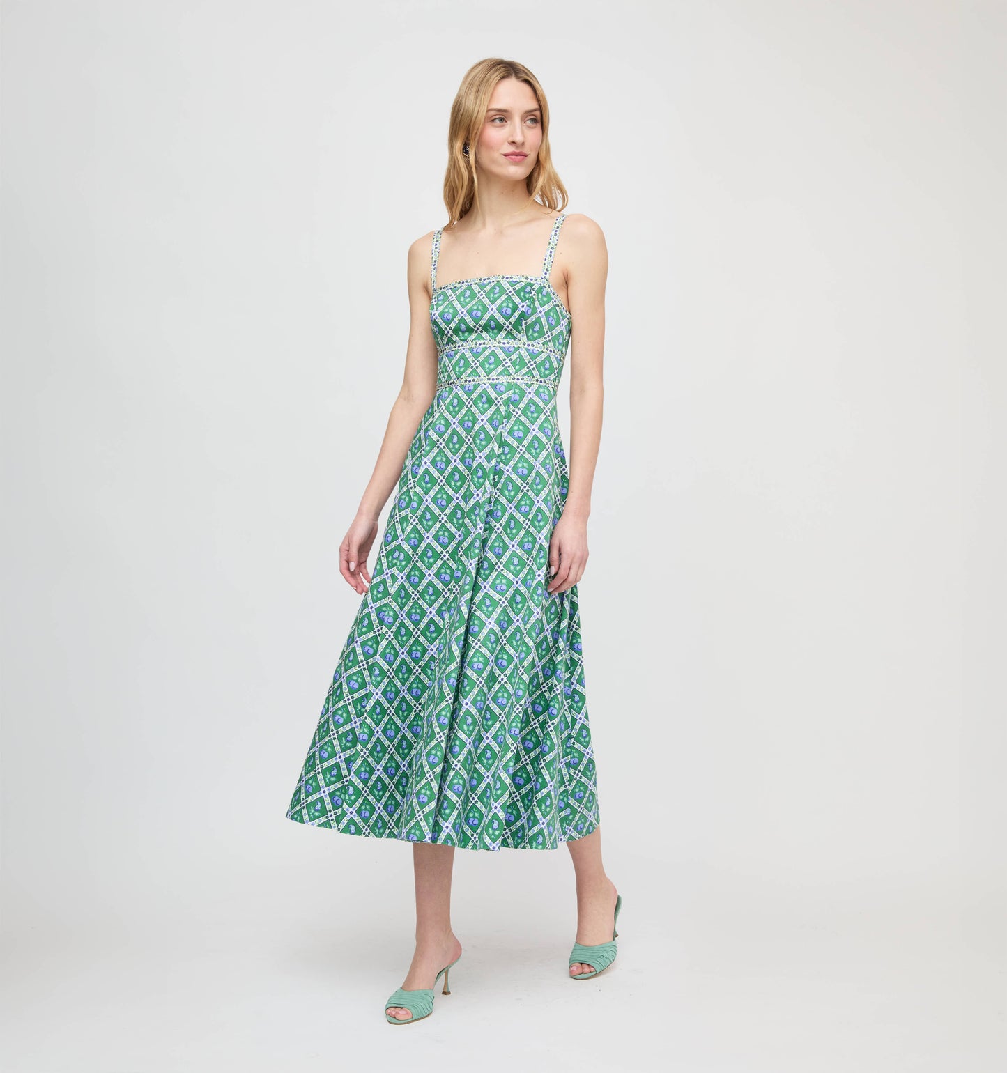 The Margot Dress - Diamond Cherries Green
