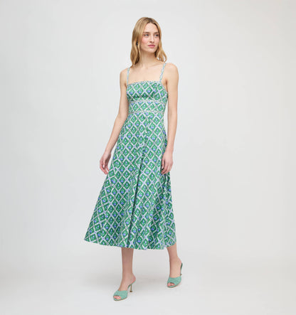 The Margot Dress - Diamond Cherries Green