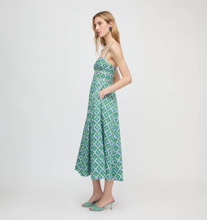 The Margot Dress - Diamond Cherries Green