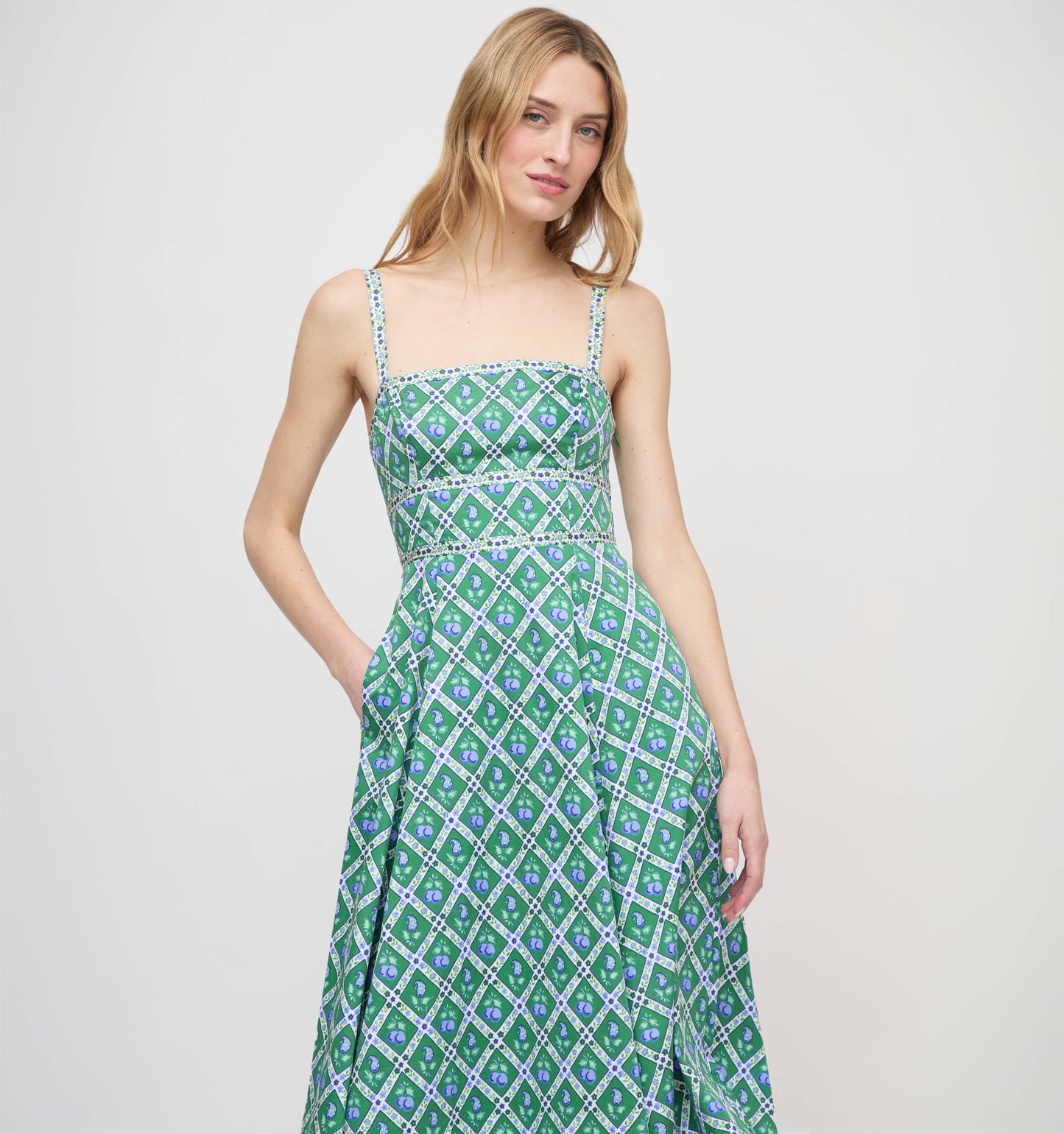 The Margot Dress - Diamond Cherries Green