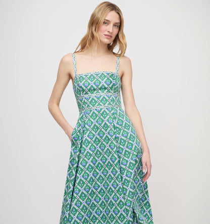 The Margot Dress - Diamond Cherries Green