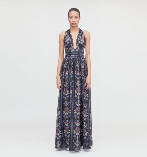 The Renee Dress - Black Floral Block Stripe