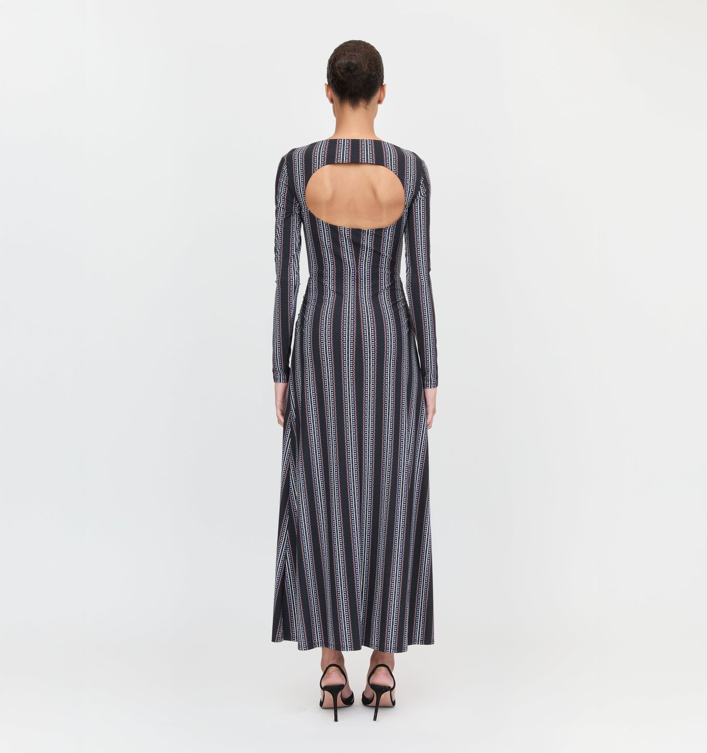 The Selene Dress - Black Cobalt Medallion Stripe