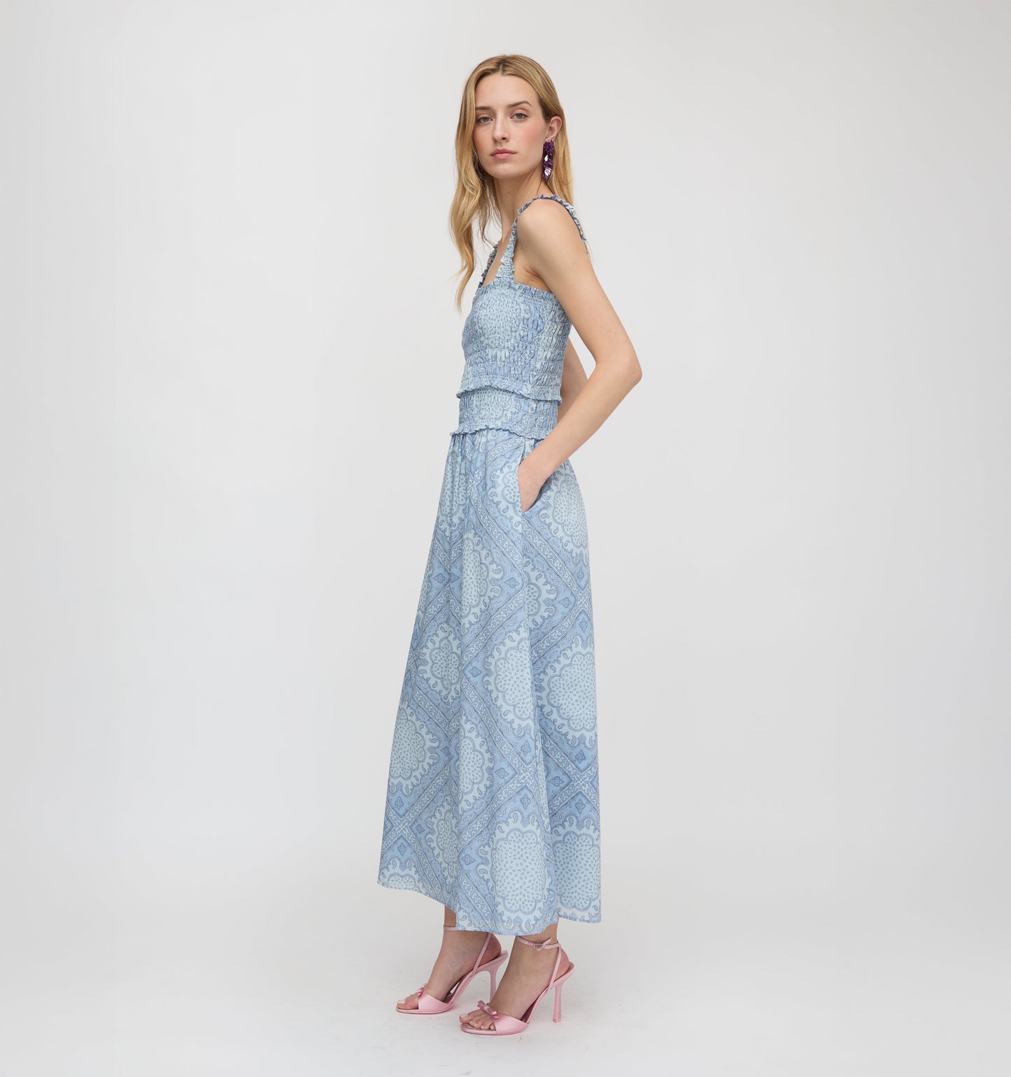 The Azalea Maxi Nap Dress - Dusty Blue Paisley Scarf