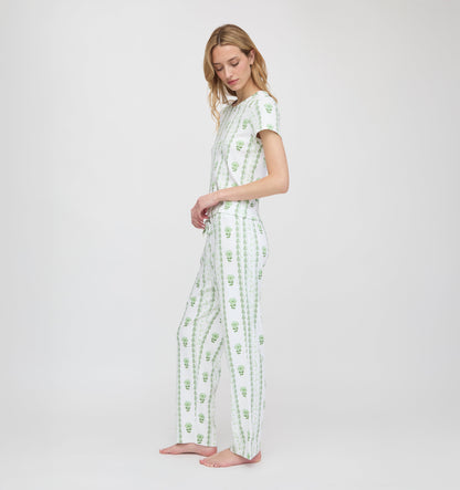 The Kelly Pajama Set - White/Green Arcadia Border