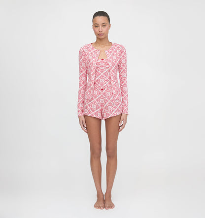 The Kaelie Pointelle Cardigan - White Patchwork Doily Heart