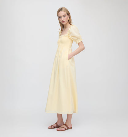 The Scarlett Nap Dress - Butter Yellow Tonal Seersucker