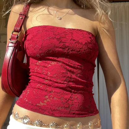 Sheer Floral Tube Crop Top