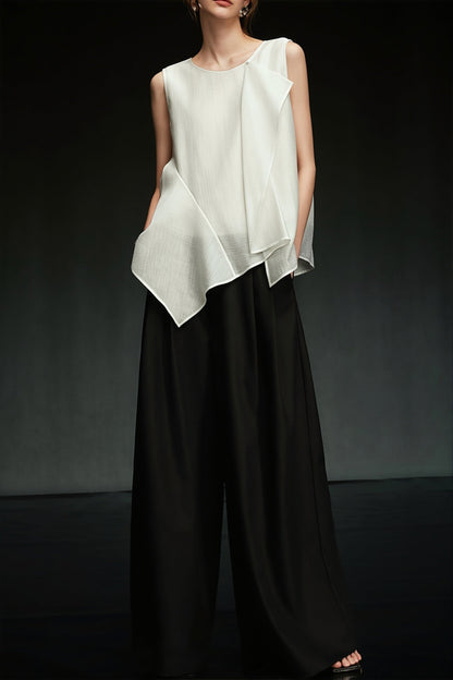 White Irregular Ruffle Sleeveless Blouse