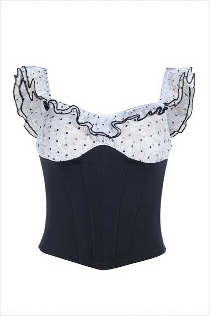 Ruffled Polka Dot Slim Waist Cami Top