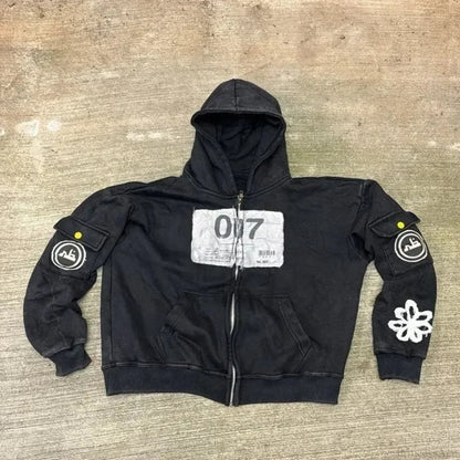 Dark Oversized Design Zip Hoodie