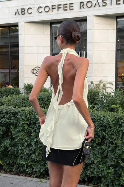 Chiffon Ruffle Halter Tie Back Sleeveless Halter Top