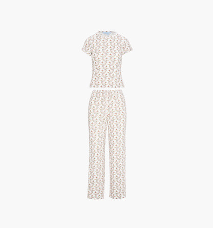 The Cleo Pointelle Set - Pink Ribbon Rose Ikat
