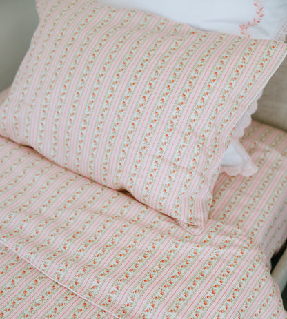 The Fitted Sheet - Pink Floral Dot Stripe