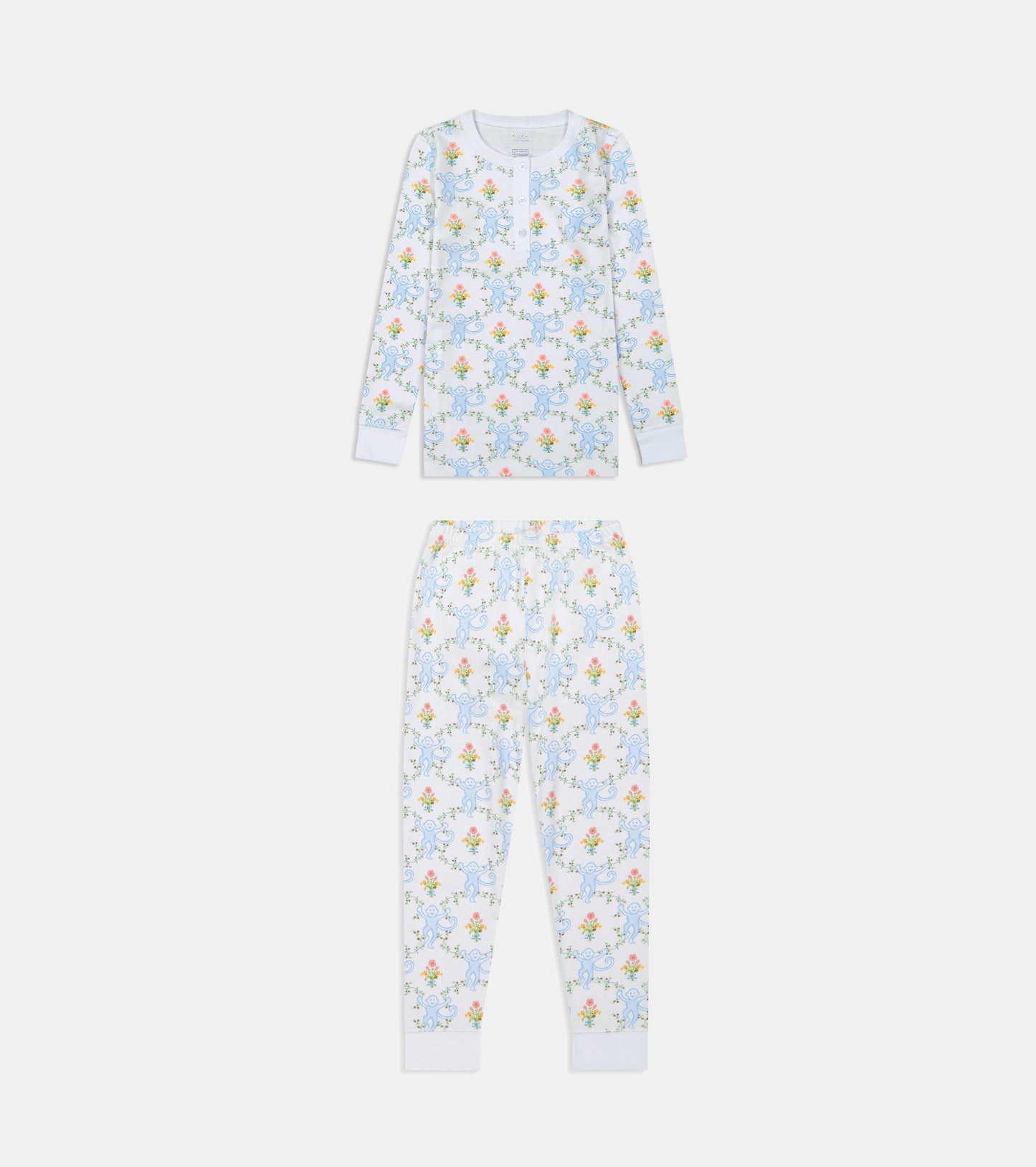 Roller Rabbit x Hill House Kids Pajamas - Blue Floral Monkey Trellis