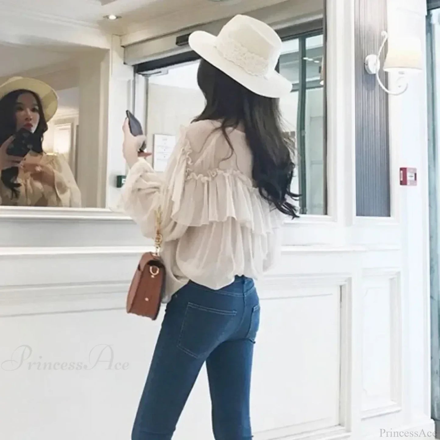 See Through Boho Mesh Ruffle Blouse