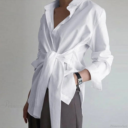 Slim Button Ruched Lace-Up Blouse