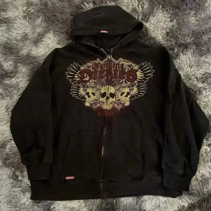 Vintage Y2K Gothic Printed Zipper Hoodie